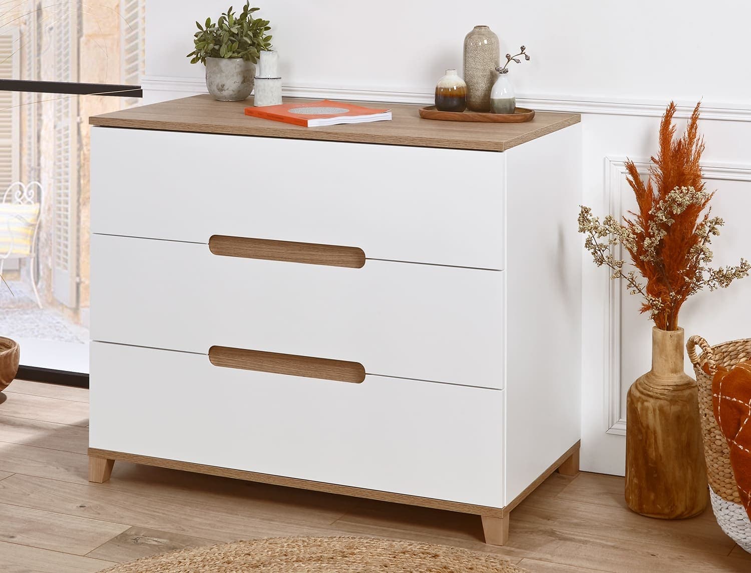 Commode 3 tiroirs Blanc & Bois Milor