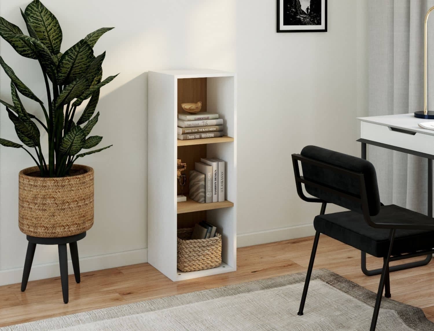 Etagère de rangement 3 cases Milor Blanc & Bois