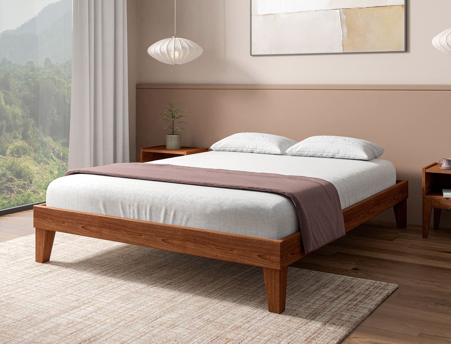 Lit en hêtre massif 140x190 Noyer Baden