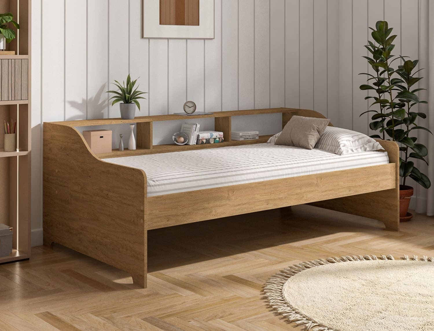 Lit banquette avec rangements 90x200 Chêne Achille