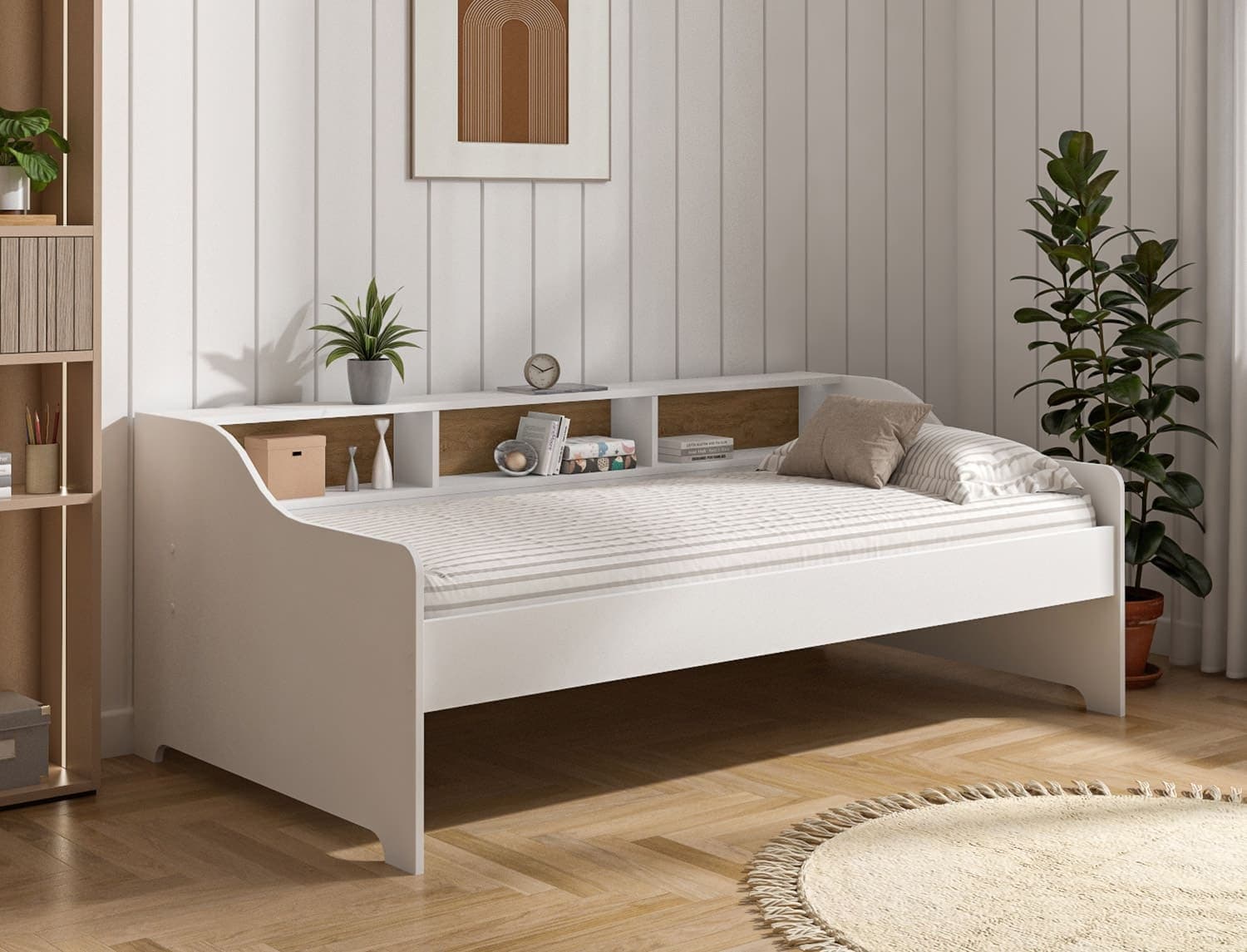 Lit banquette avec rangements 90x200 Blanc Achille
