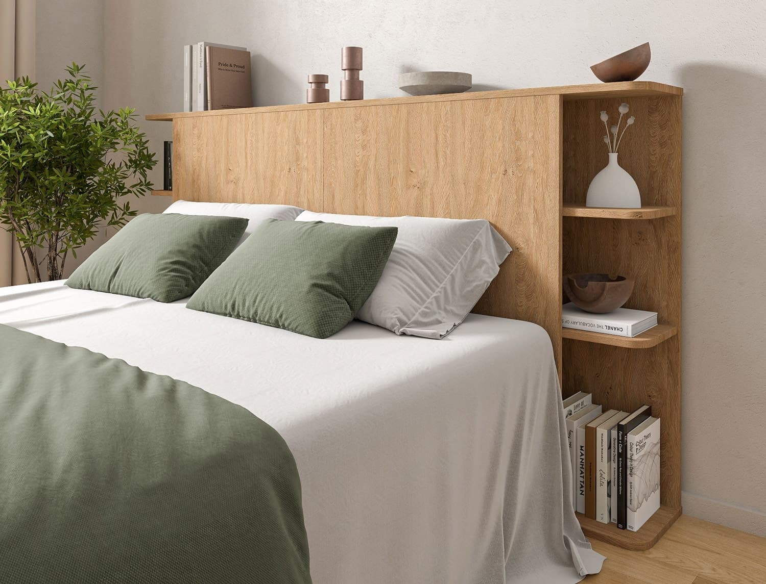 Tête de lit avec rangement 200cm Chêne Adèle
