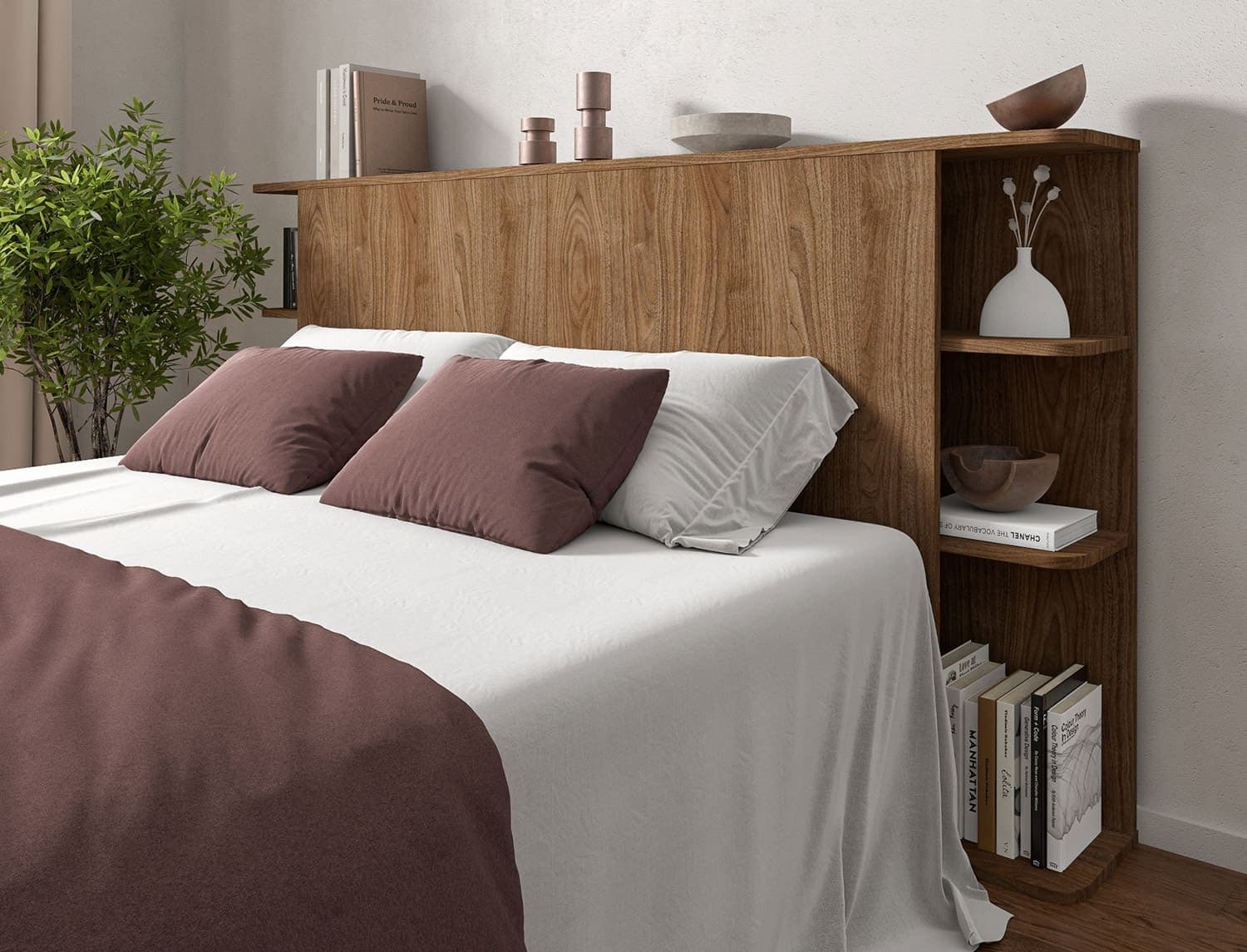 Tête de lit avec rangement 200cm Noyer Adèle