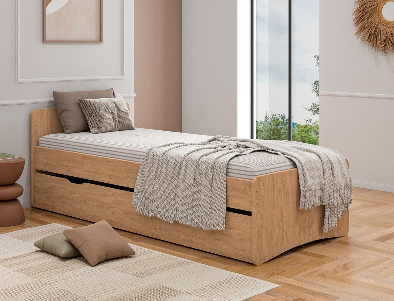 Lit gigogne 90x200 Chêne Lena