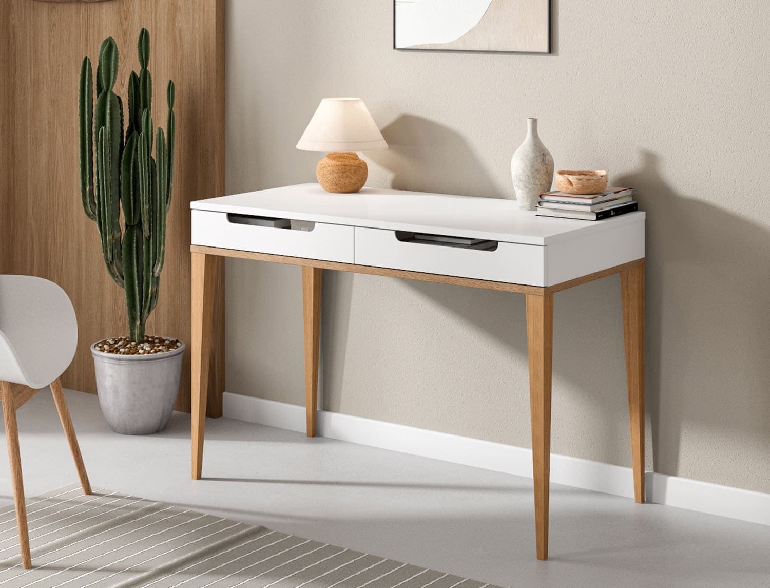 Bureau 2 tiroirs Blanc & Bois One