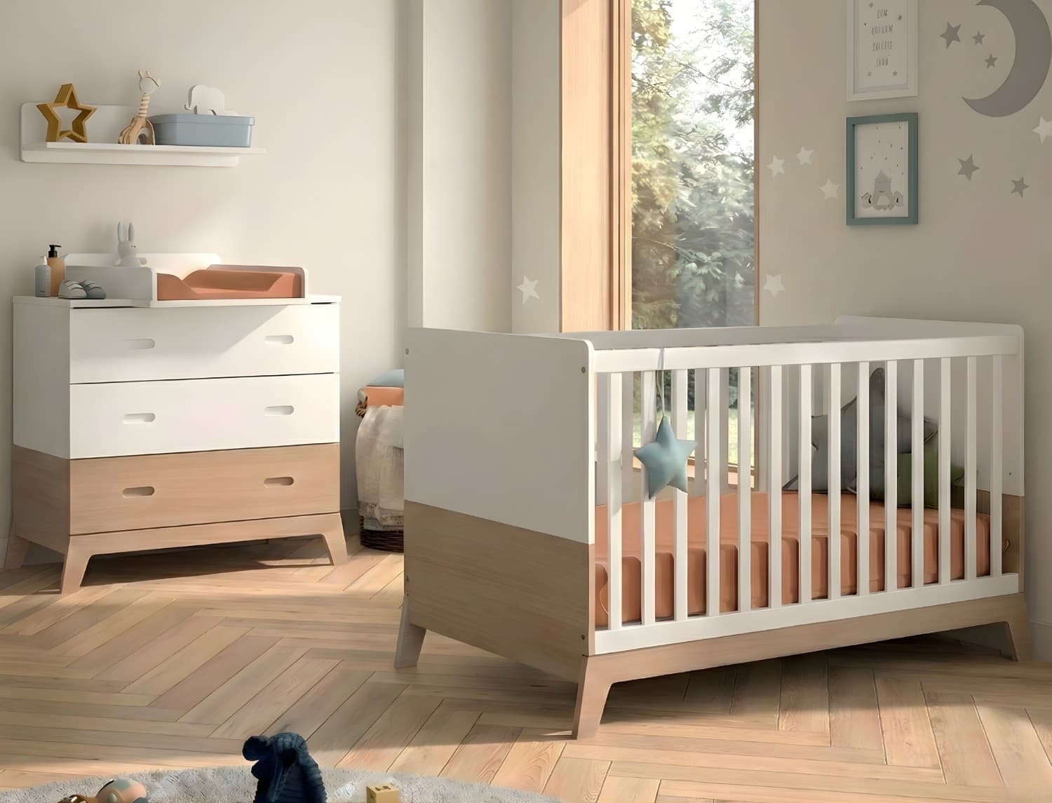 Chambre bébé duo Blanc & Chêne Archipel