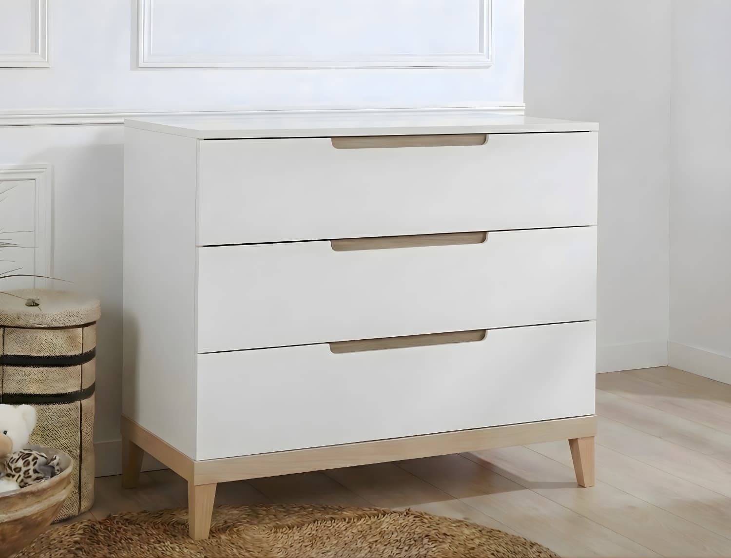 Commode 3 tiroirs Blanc & Hêtre Evidence