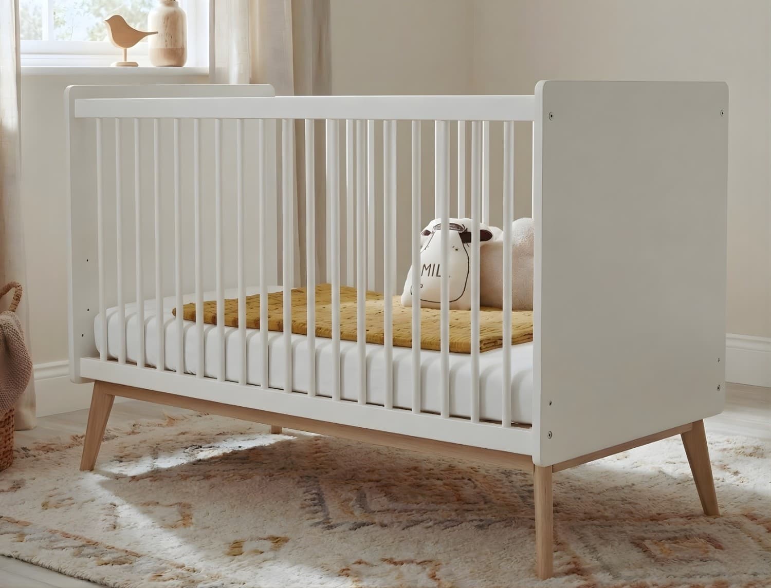 Lit bébé évolutif 70x140 Blanc & Chêne Gaïa