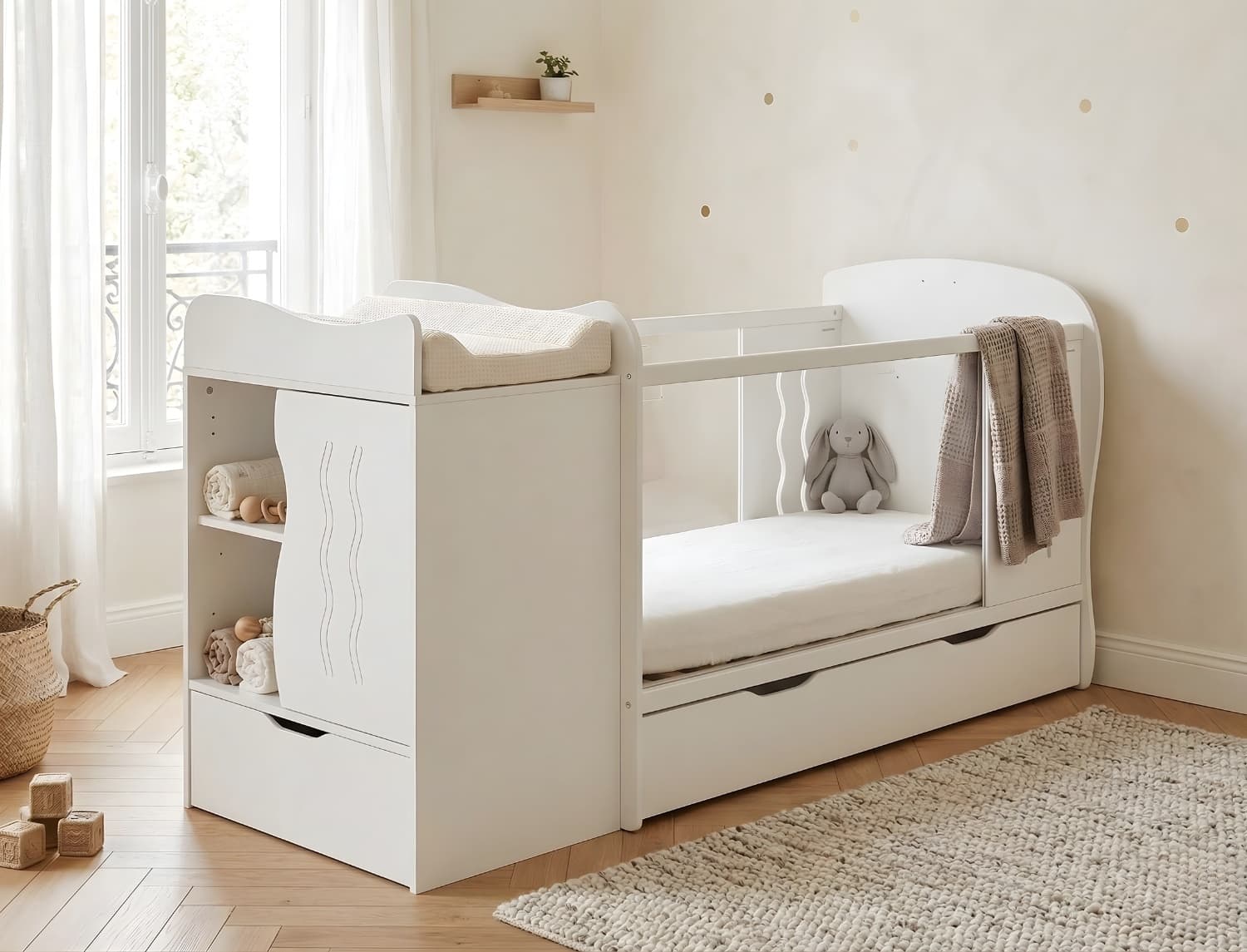 Lit bébé évolutif combiné 70x140 Blanc Belem