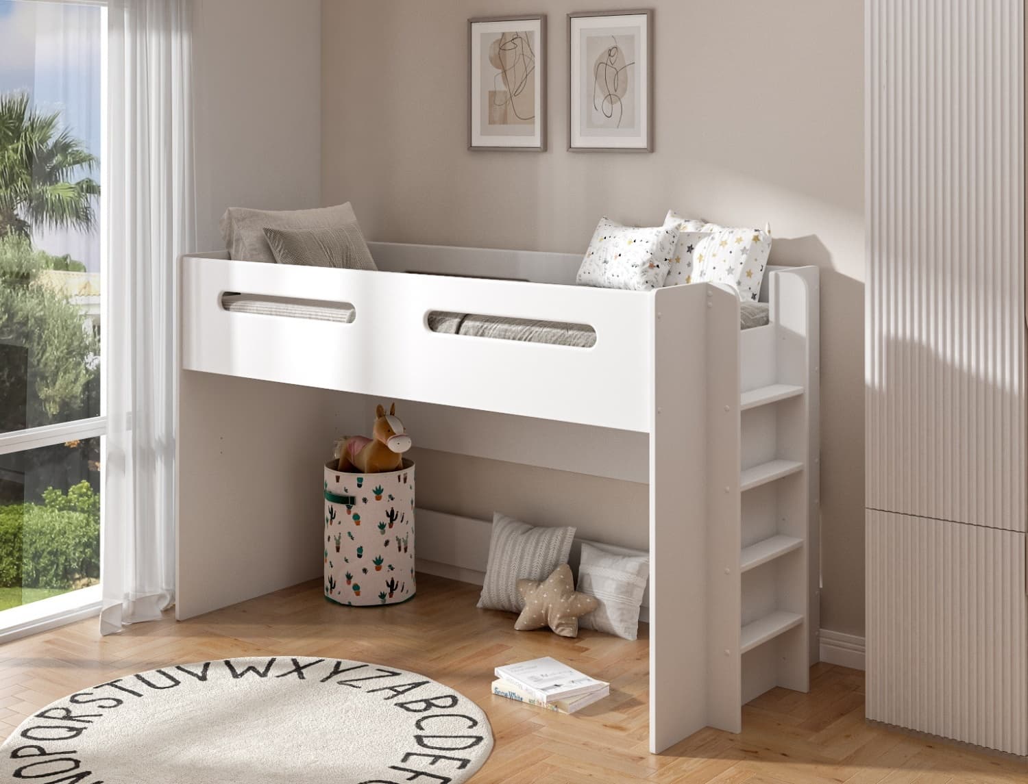Lit mi-hauteur 90x190 Blanc Plume