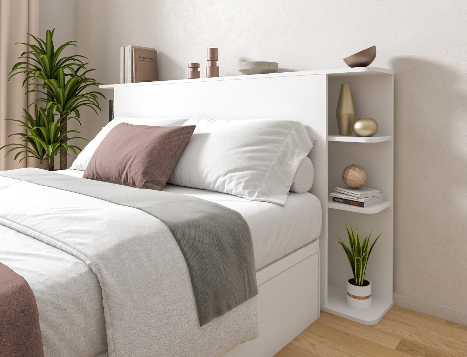 Tête de lit avec rangement 200cm Blanc Adèle