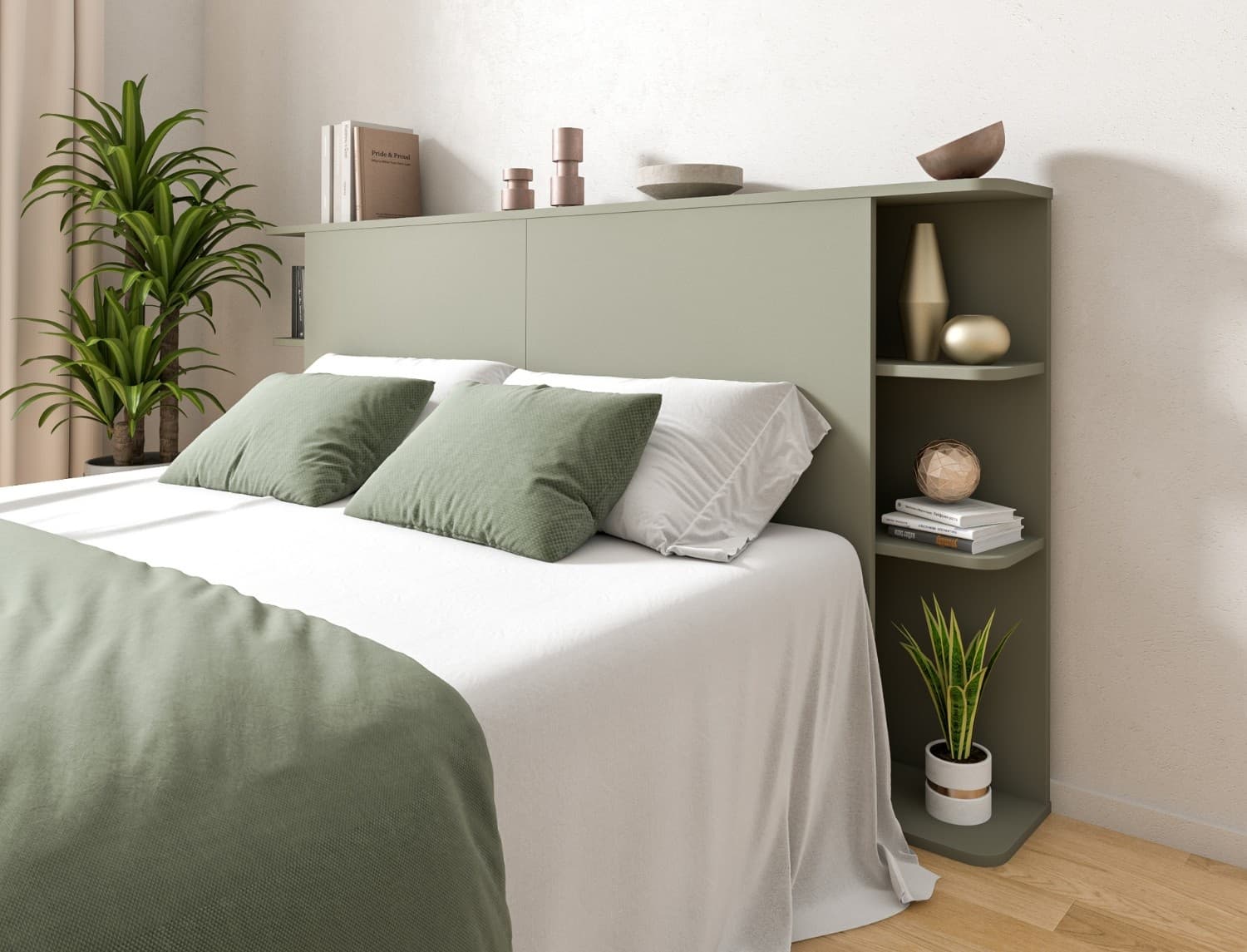 Tête de lit avec rangement 200cm Vert Cèdre Adèle