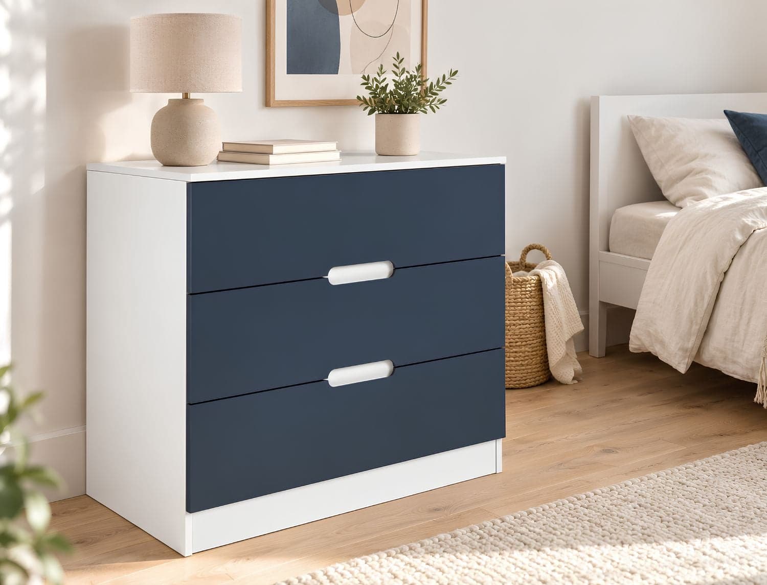 Commode 3 tiroirs Blanc & Bleu Nuit Opus