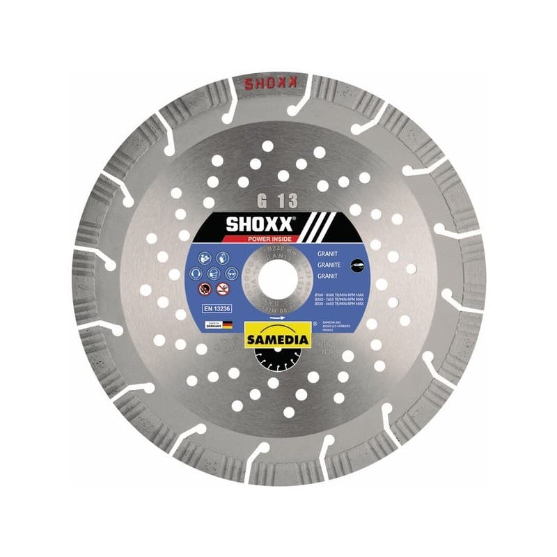 Disques diamant granit shoxx g13 disque diamant shoxx g13 300 x 25.4 x 13 béton et matériaux 13 mm 300 mm 1 pièce(s) 20 20/25.4 sas mm - samedia