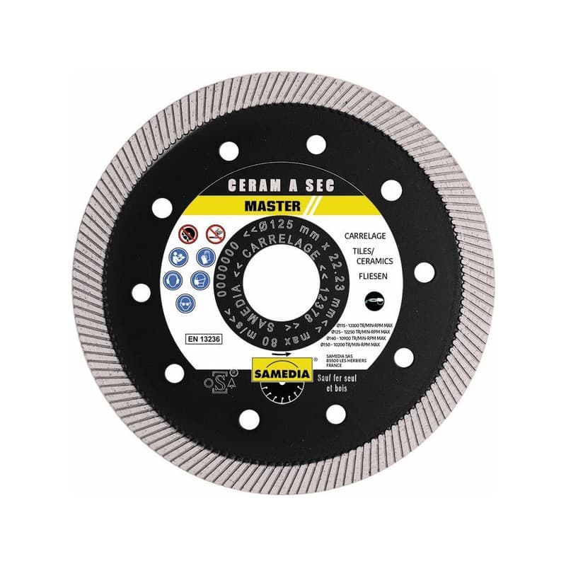 Disque diamant master ceram a sec disque diamant master ceram a sec d.125 x 22.23 x 10 125 mm 10 mm 1 pièce(s) carrelage et céramique 22.23 mm 1 - sam