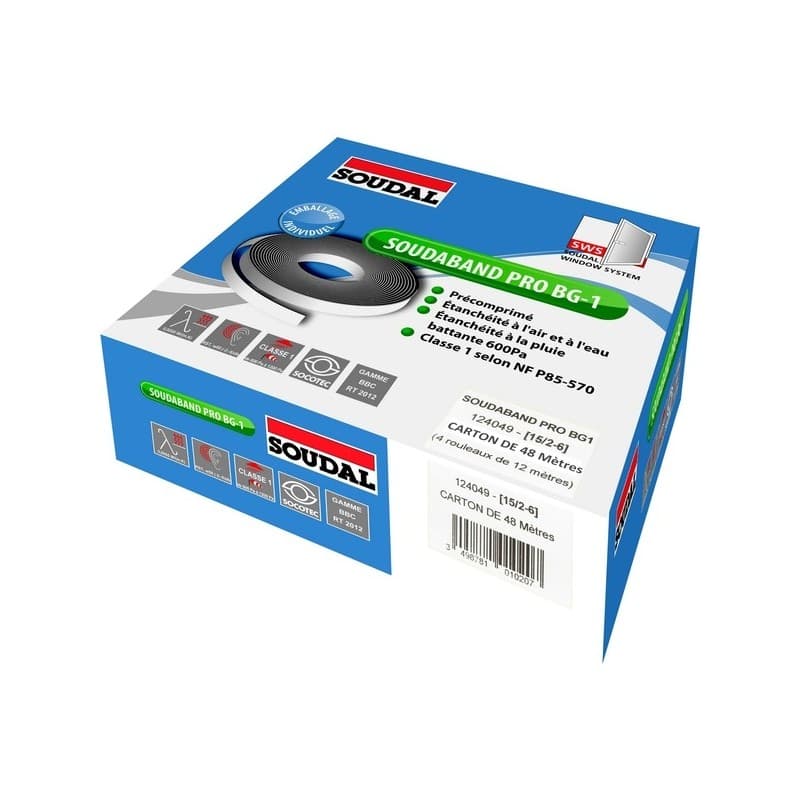 Mousse imprégnée soudaband mousses imprégnées soudaband 15/2-6 1 rouleau(x) de 12 mètre(s) linéaire multiple polyuréthane 12 m 15 mm - soudal nv