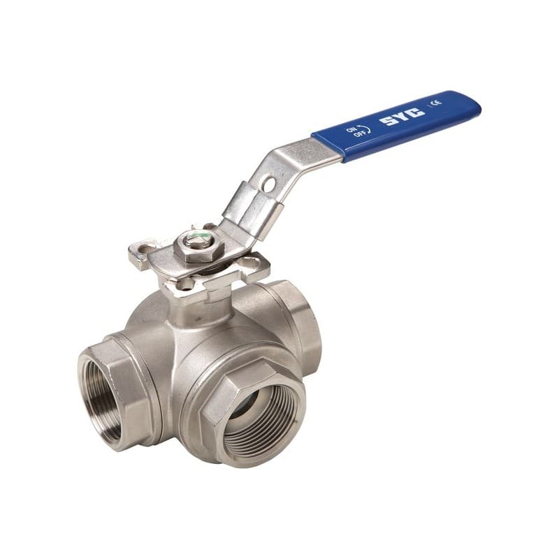 Vanne à sphère 3 voies - passage en t vanne à sphère 3/4" 3 voies en t /316l 1 pièce(s) femelle / femelle 20/27 (3/4") plate - atusa france eurl.