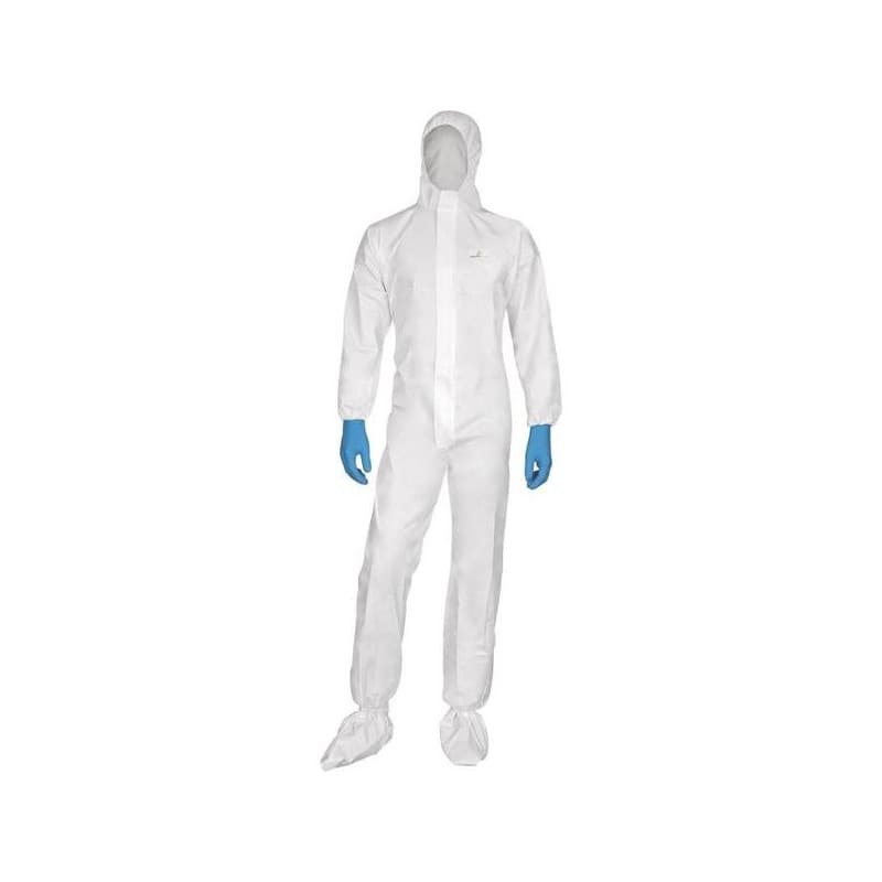 Combinaison jetable à capuche type 5/6 blanc m combinaison micro-poreux combinaison jetable à capuche type 5/6 blanc tm 1 pièce(s) - delta plus