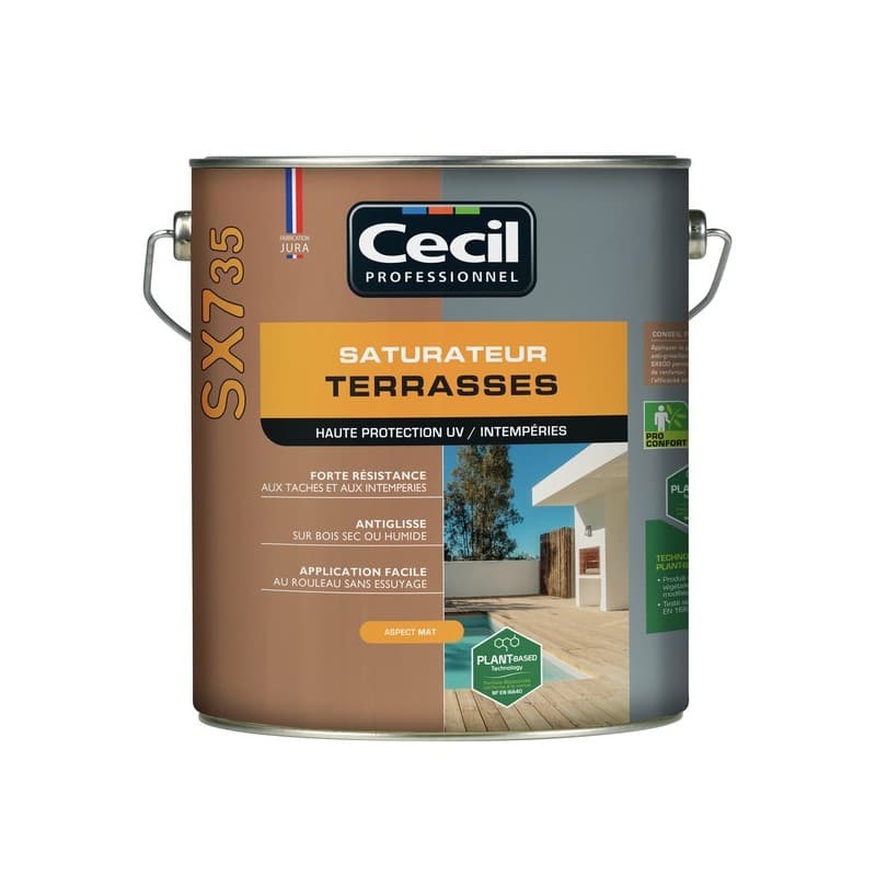 Saturateur terrasses sx735 boiseries brosse/rouleau teck acrylique soigné 24 heure(s) eau 1 10 m²/l 4 heure(s) supports anciens ou tachés, ou humides