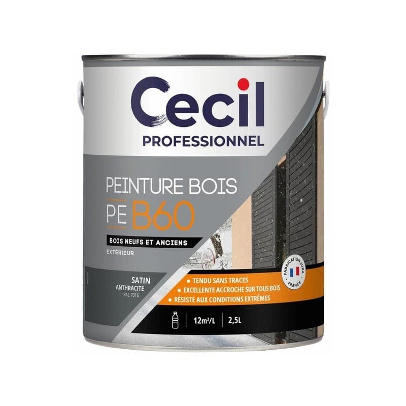 Peinture bois peb60 supports neufs ou sains boiseries 48 heure(s) white spirit acrylique soigné brosse/rouleau, pistolet sans air 24 heure(s) 12 m²/l