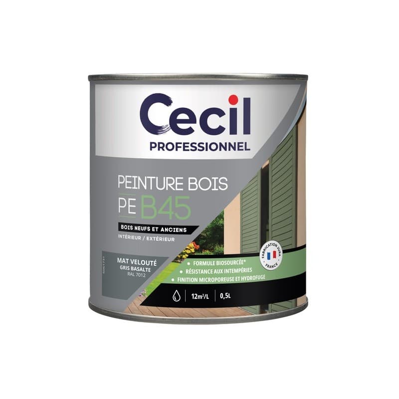 Peinture bois peb45 - formule biosourcée boiseries acrylique soigné brosse/rouleau, pistolet sans air eau 24 heure(s) 12 m²/l supports anciens ou tach
