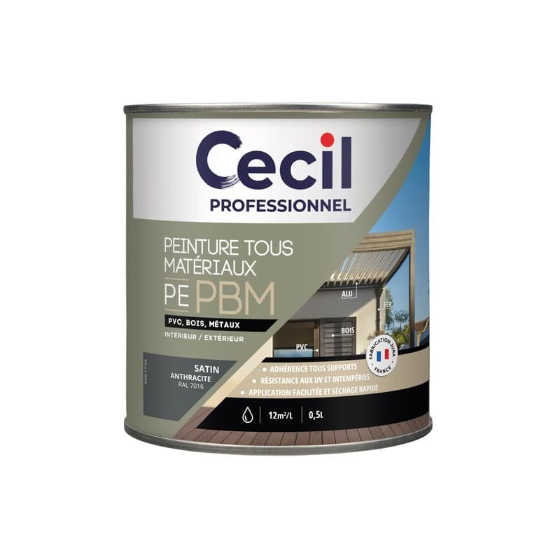 Peinture tous matériaux pe pbm supports neufs ou sains boiseries acrylique soigné brosse/rouleau, pistolet sans air eau 12 heure(s) 12 m²/l 4 heure(s)