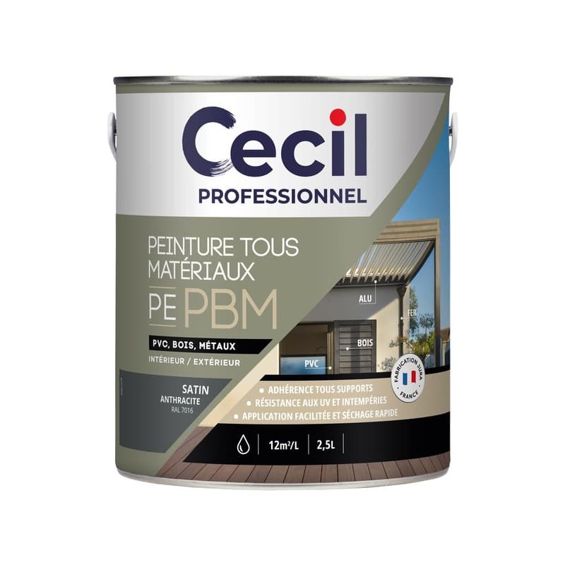 Peinture tous matériaux pe pbm supports neufs ou sains boiseries acrylique soigné brosse/rouleau, pistolet sans air eau 12 heure(s) 12 m²/l 4 heure(s)