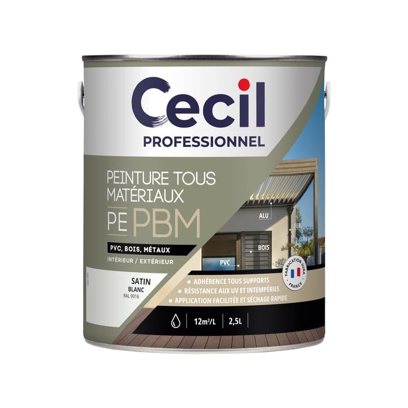 Peinture tous matériaux pe pbm supports neufs ou sains boiseries acrylique soigné brosse/rouleau, pistolet sans air eau blanc 12 heure(s) 12 m²/l 4 he