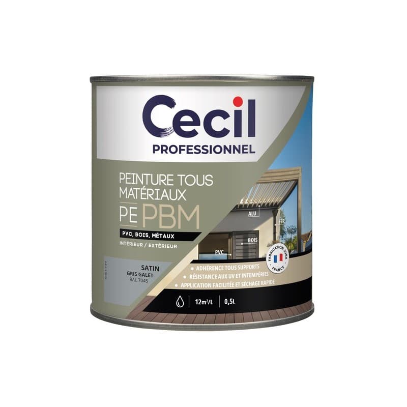 Peinture tous matériaux pe pbm supports neufs ou sains boiseries acrylique soigné brosse/rouleau, pistolet sans air eau 12 heure(s) 12 m²/l 4 heure(s)