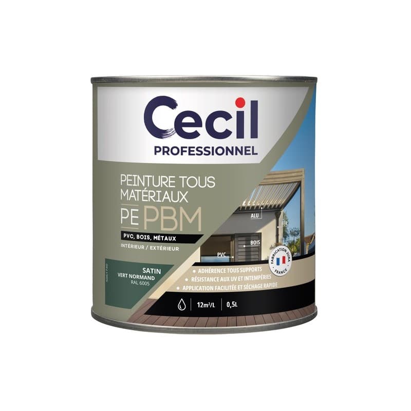 Peinture tous matériaux pe pbm supports neufs ou sains boiseries acrylique soigné brosse/rouleau, pistolet sans air eau 12 heure(s) 12 m²/l 4 heure(s)