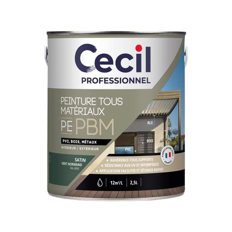 Peinture tous matériaux pe pbm supports neufs ou sains boiseries acrylique soigné brosse/rouleau, pistolet sans air eau 12 heure(s) 12 m²/l 4 heure(s)