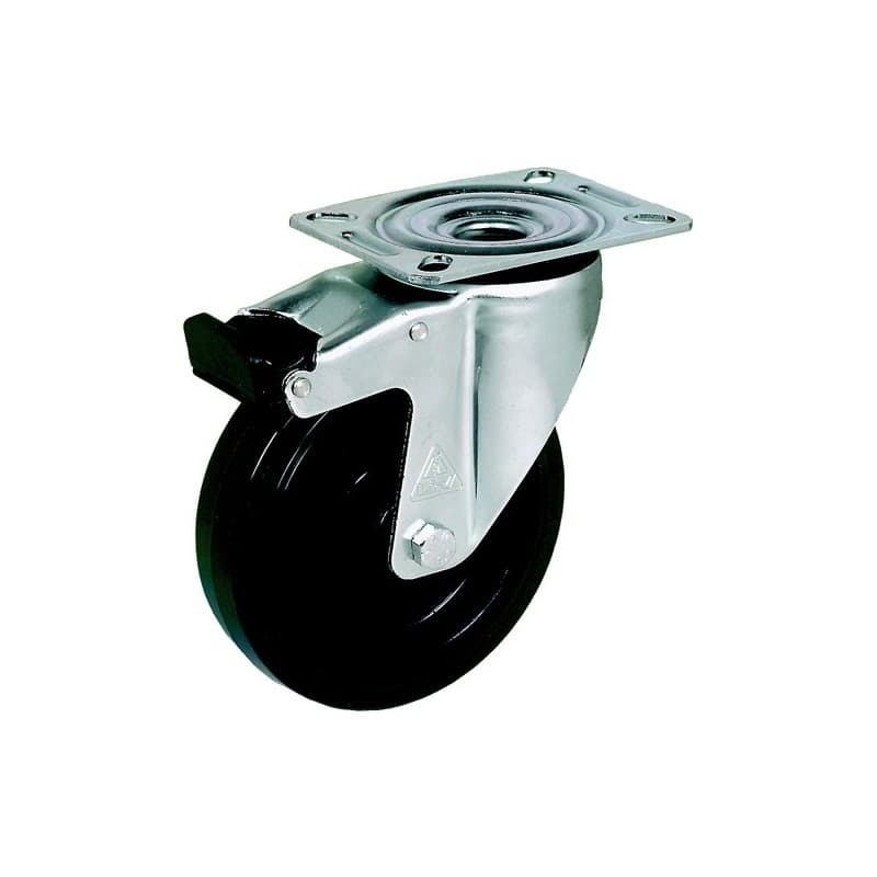 Roulette caoutchouc noir roulette caoutchouc ø 80 mm platine pivot frein 1 pièce(s) 80 mm caoutchouc pivotante oui œil 50 kg - prodif somec rhones alp