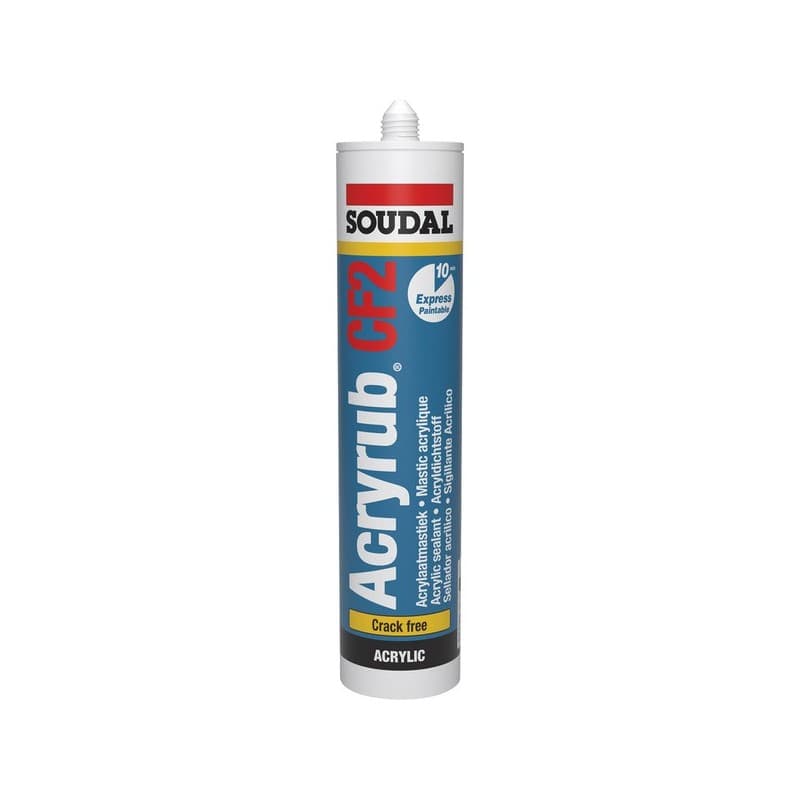 Mastic acryrub cf2 express recouvrable 10mn blanc oui acrylique non multi-supports, béton/maçonnerie, bois et dérivés, surface poreuses manuelle et pi