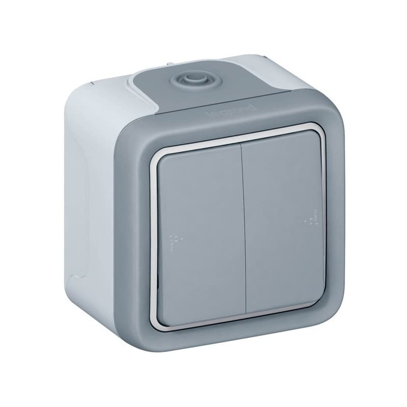 Interrupteur étanche en saillie plexo double va-et-vient plexo complet 10 ax 250 v gris 1 pièce(s) monobloc en saillie double va-et-vient - legrand sn