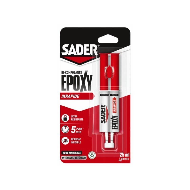 Colle époxy rapide sader® / multi-usages colle époxy rapide de 1 à 5 minutes liquide epoxy manuelle charges moyennes de 50 à 100 kg béton/maçonnerie,