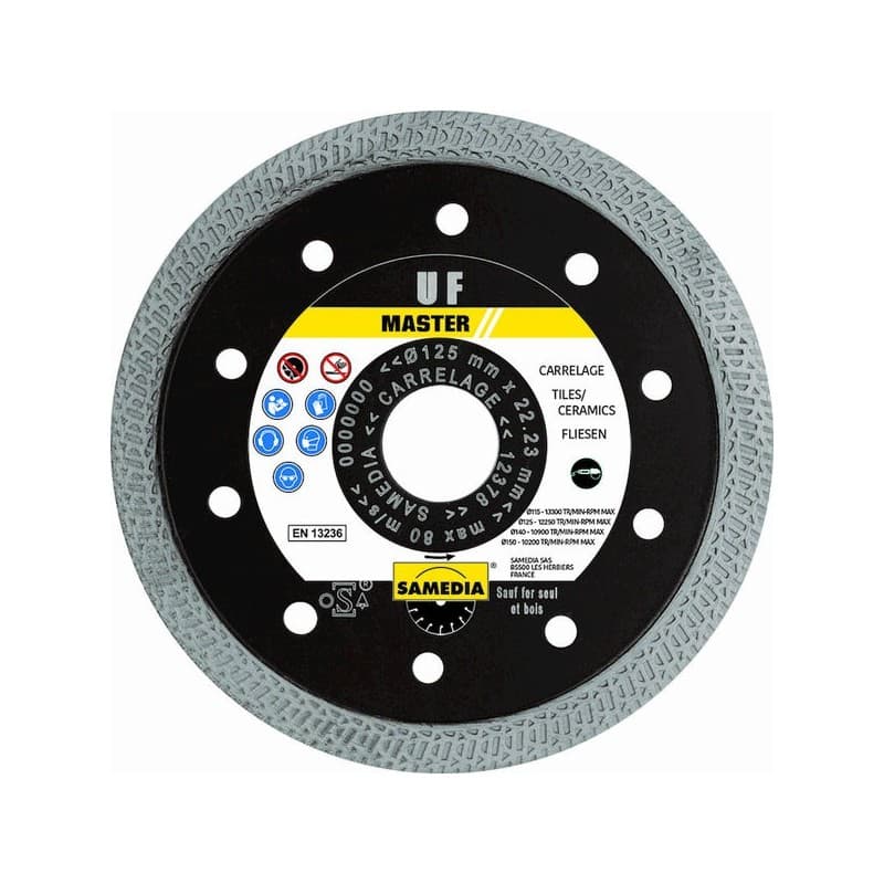 Disque diamant master uf 125 x 22.2 x 10 125 mm 10 mm 1 pièce(s) disque diamant master uf 125 x 22.2 x 10 carrelage et céramique 22.23 mm 1 - samedia