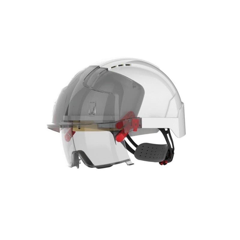Casque evo vistalens blanc oculaire/fumé blanc oui crémaillère abs lunette-masque 1 pièce(s) casque evo vistalens blanc oculaire/fumé - jsp safety