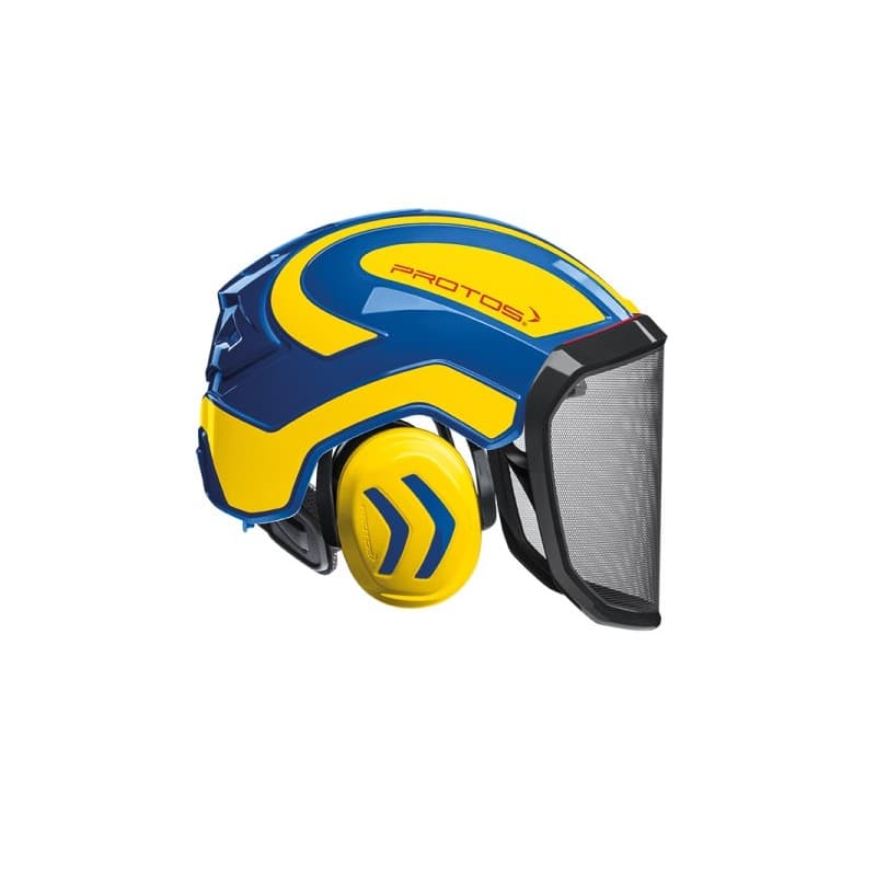 Casque intégral forest oui crémaillère abs grillage 1 pièce(s) casque intégral forest bleu/jaune fluo visière f39 bleu , jaune - protos
