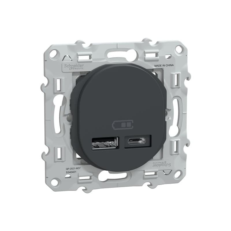 Prise à encastrer série odace 1 pièce(s) prise usb double odace aluminium - schneider