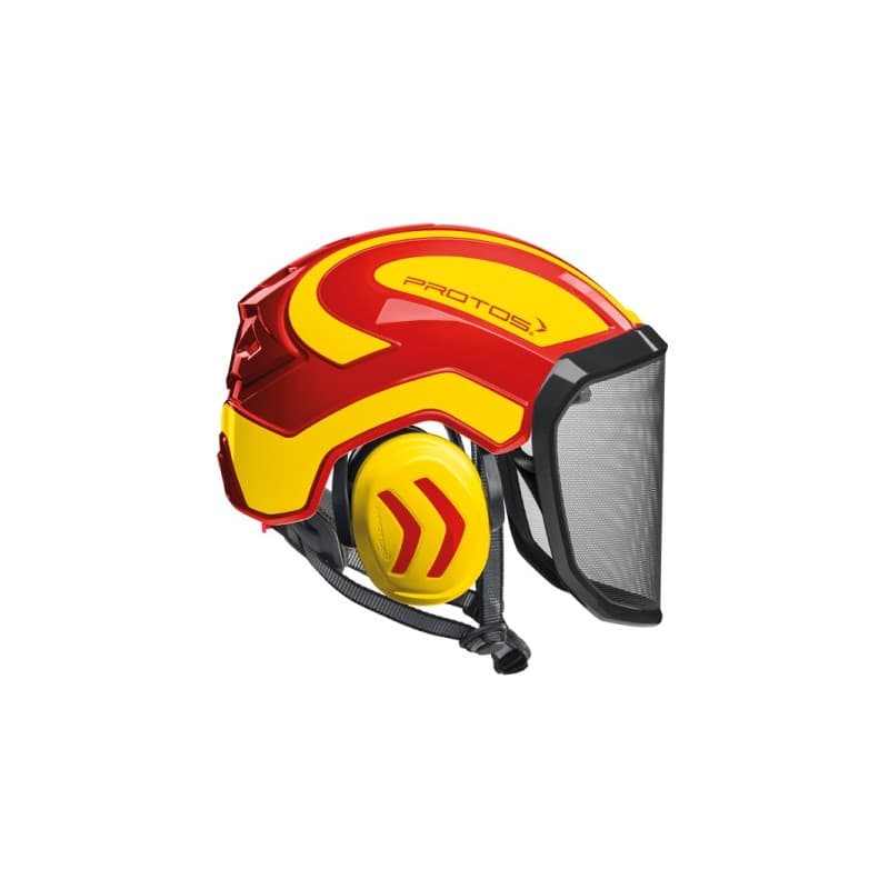 Casque intégral arborist oui crémaillère abs grillage 1 pièce(s) casque intégral arborist rouge/jaune fluo visière f39 jaune, rouge - protos