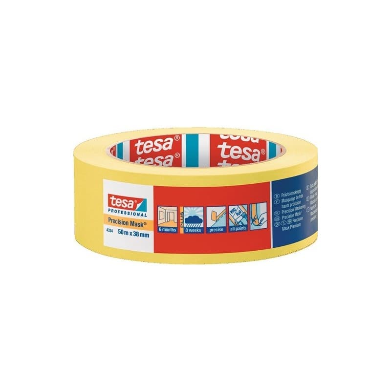 Lot crêpe de précision 4334 tesa 1 carton(s) de 4 rouleau(x) crêpe précision 4334 lisse jaune l50m l38mm - tesa