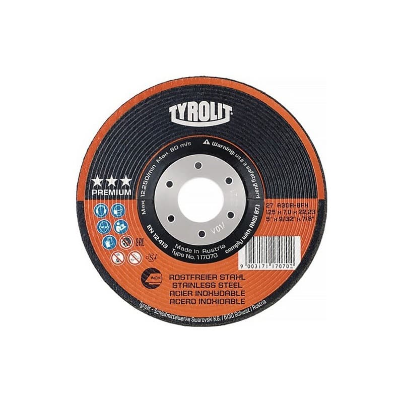 Lot meule à ébarber premium tyrolit 1 carton(s) de 10 pièce(s) meule à ébarber premium d125xép.7 mm granulation 30 - tyrolit