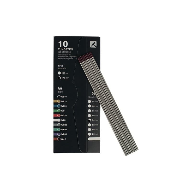 Lot électrode en tungstène gen3 tigzone 1 carton(s) de 10 pièce(s) électrode en tungstène gen3 d. 2,4 mm longueur 175 mm - tigzone