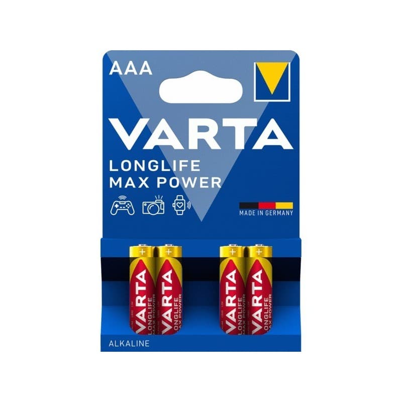Piles alcaline longlife max power 1 blister(s) de 4 pièce(s) piles alcalines longlife max power lr03/aaa - varta