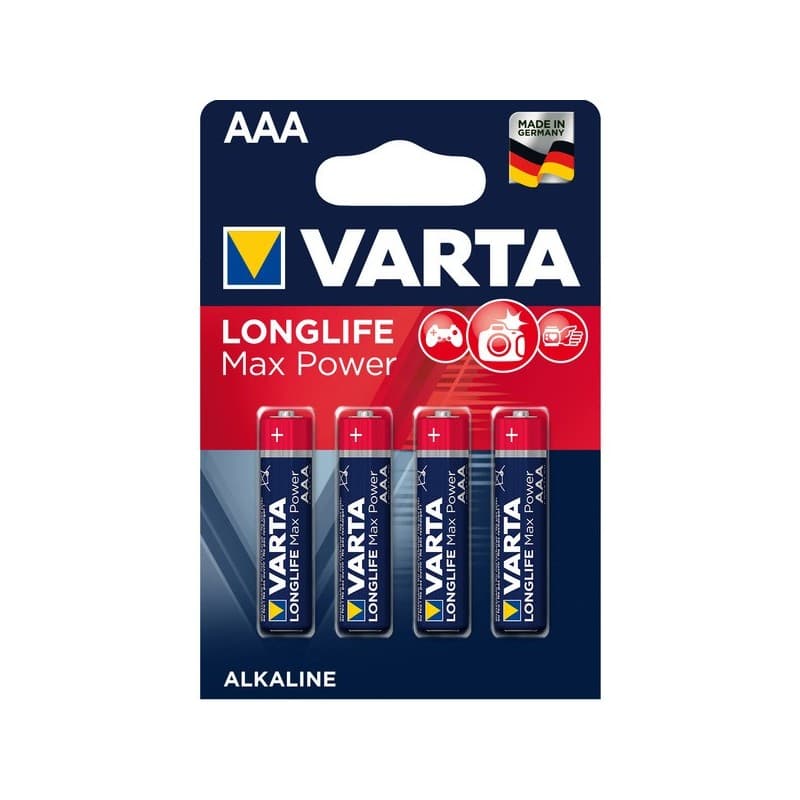 Piles alcaline longlife max power piles alcalines longlife max power lr03 / aaa 1 blister(s) de 4 pièce(s) - varta