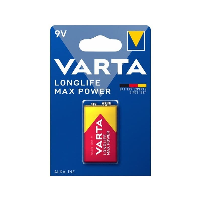 Piles alcaline longlife max power 1 pièce(s) pile alcaline 9v longlife max power - varta