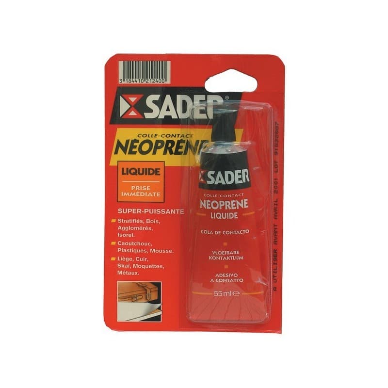 Colle contact néoprène sader liquide immédiate (colle contact instantanée) néoprene charges légères de 1 à 20kg manuelle intérieur, extérieur sous abr