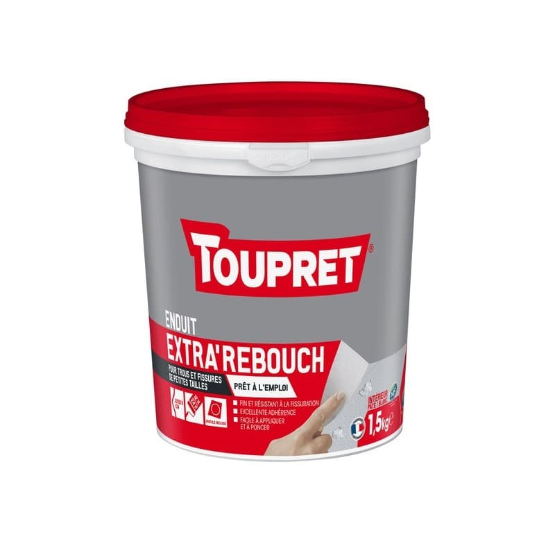 Enduit extra'rebouch souple en pâte enduits extra'rebouch souple en pâte 24 heure(s) 1 seau(x) de 1.5 kilogramme(s) pâte rebouchage multisupport - tou