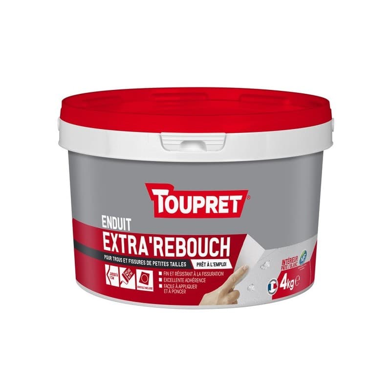 Enduit extra'rebouch souple en pâte enduits extra'rebouch souple en pâte 24 heure(s) 1 seau(x) de 4 kilogramme(s) pâte rebouchage multisupport - toupr