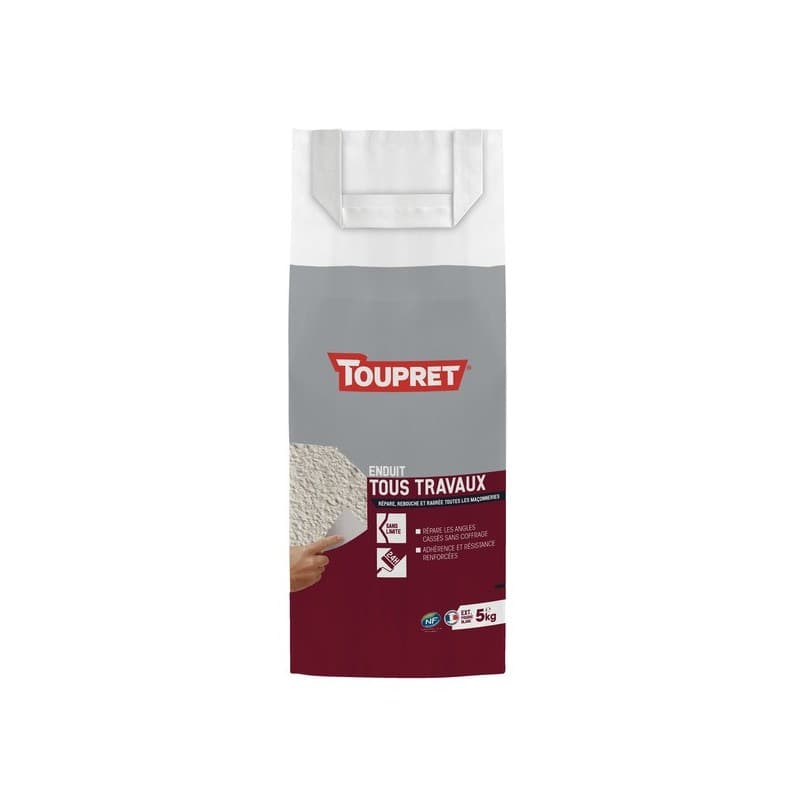 Enduit multi travaux 3 en 1 poudre 48 heure(s) enduit multi travaux 3 en 1 poudre 1 sac(s) de 5 kilogramme(s) rebouchage poudre multisupport - toupret